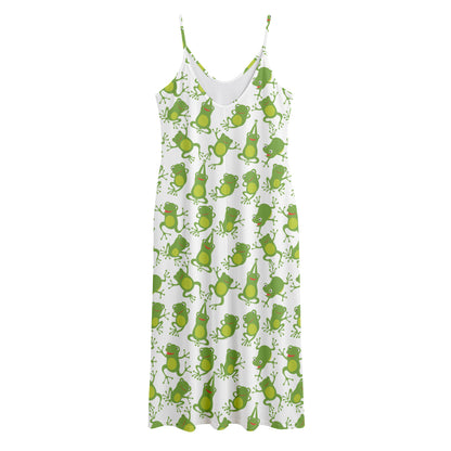 Cute Frog Pattern Print Jersey Midi Cami Dress