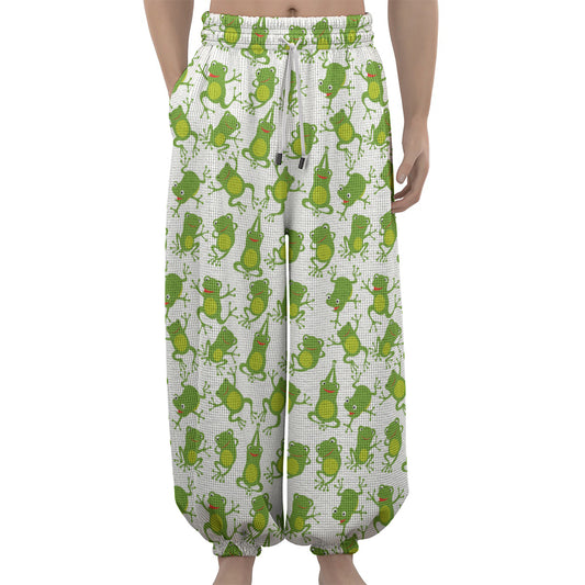 Cute Frog Pattern Print Lantern Pants