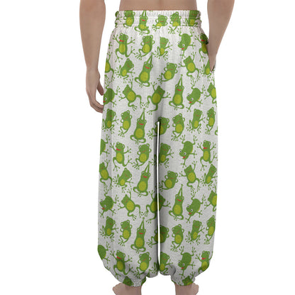 Cute Frog Pattern Print Lantern Pants