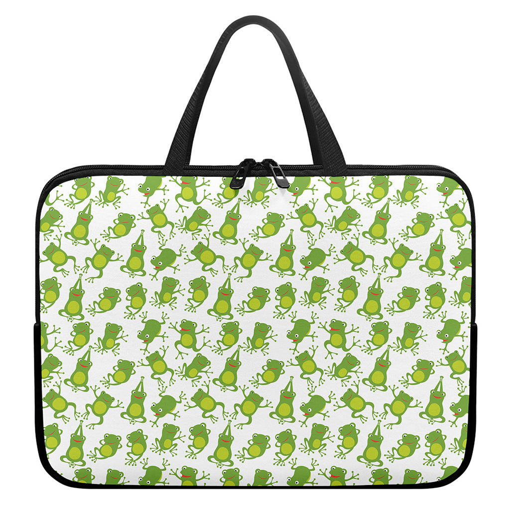 Cute Frog Pattern Print Laptop Sleeve With Handle
