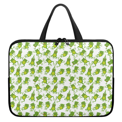Cute Frog Pattern Print Laptop Sleeve With Handle