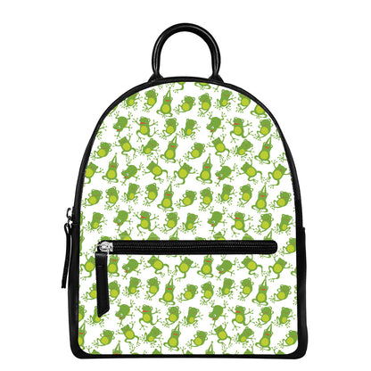 Cute Frog Pattern Print Leather Backpack