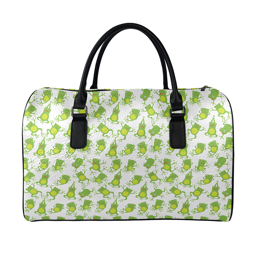 Cute Frog Pattern Print Leather Duffle Bag
