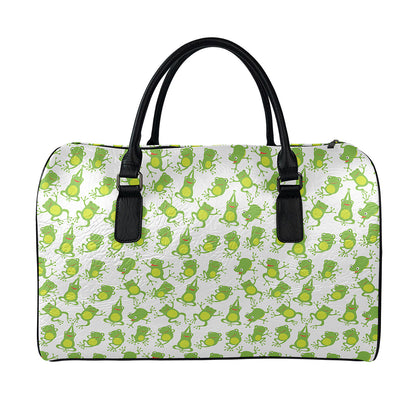 Cute Frog Pattern Print Leather Duffle Bag
