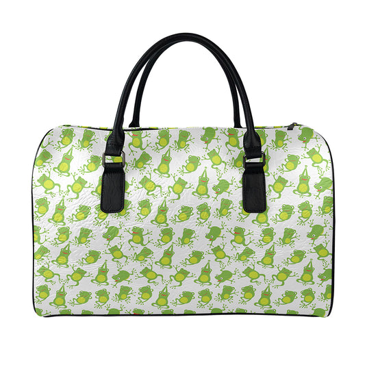 Cute Frog Pattern Print Leather Duffle Bag
