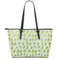 Cute Frog Pattern Print Leather Tote Bag With Zipper