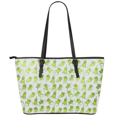 Cute Frog Pattern Print Leather Tote Bag