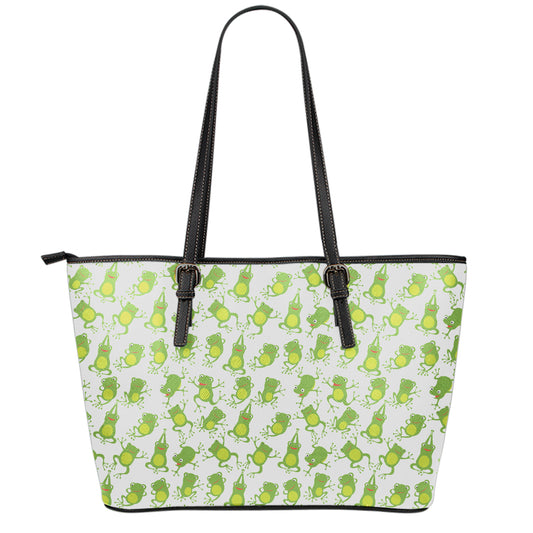 Cute Frog Pattern Print Leather Tote Bag