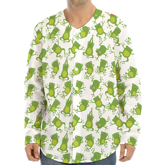 Cute Frog Pattern Print Long Sleeve Baseball Jersey