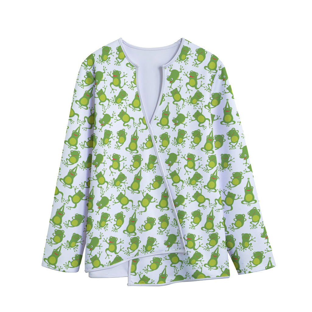 Cute Frog Pattern Print Long Sleeve Short Coat