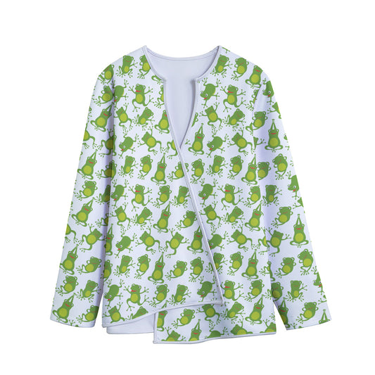 Cute Frog Pattern Print Long Sleeve Short Coat