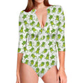 Cute Frog Pattern Print Long Sleeve Swimsuit