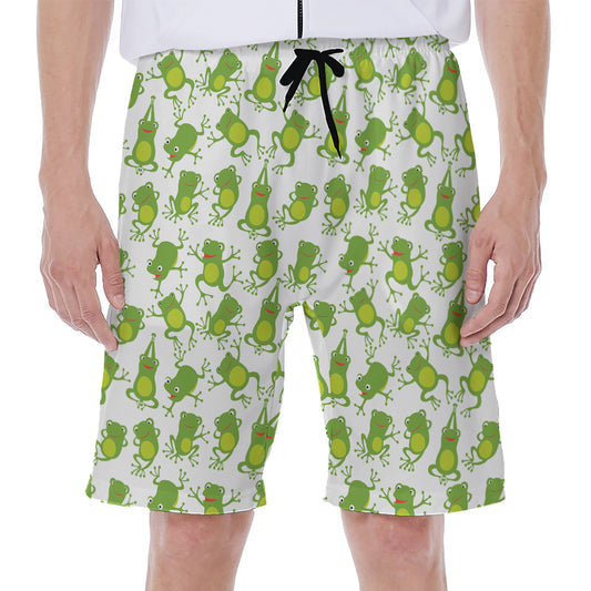 Cute Frog Pattern Print Men's Beach Shorts