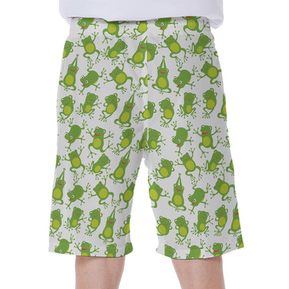 Cute Frog Pattern Print Men's Beach Shorts