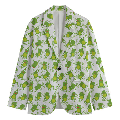 Cute Frog Pattern Print Men's Blazer