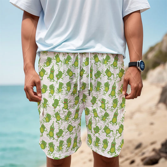 Cute Frog Pattern Print Men's Cargo Shorts