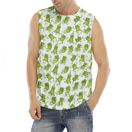Cute Frog Pattern Print Men's Fitness Tank Top