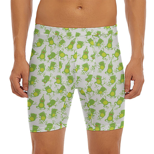 Cute Frog Pattern Print Men's Long Boxer Briefs