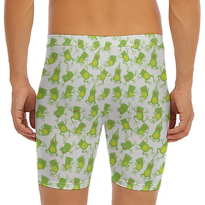 Cute Frog Pattern Print Men's Long Boxer Briefs