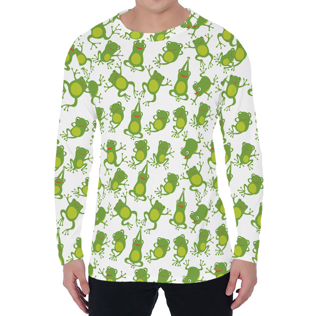 Cute Frog Pattern Print Men's Long Sleeve T-Shirt