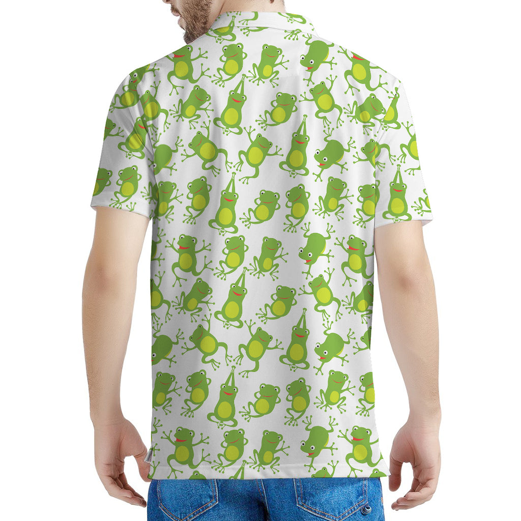 Cute Frog Pattern Print Men's Polo Shirt