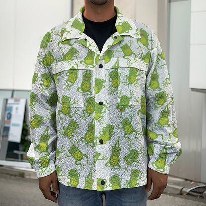Cute Frog Pattern Print Men's Shirt Jacket