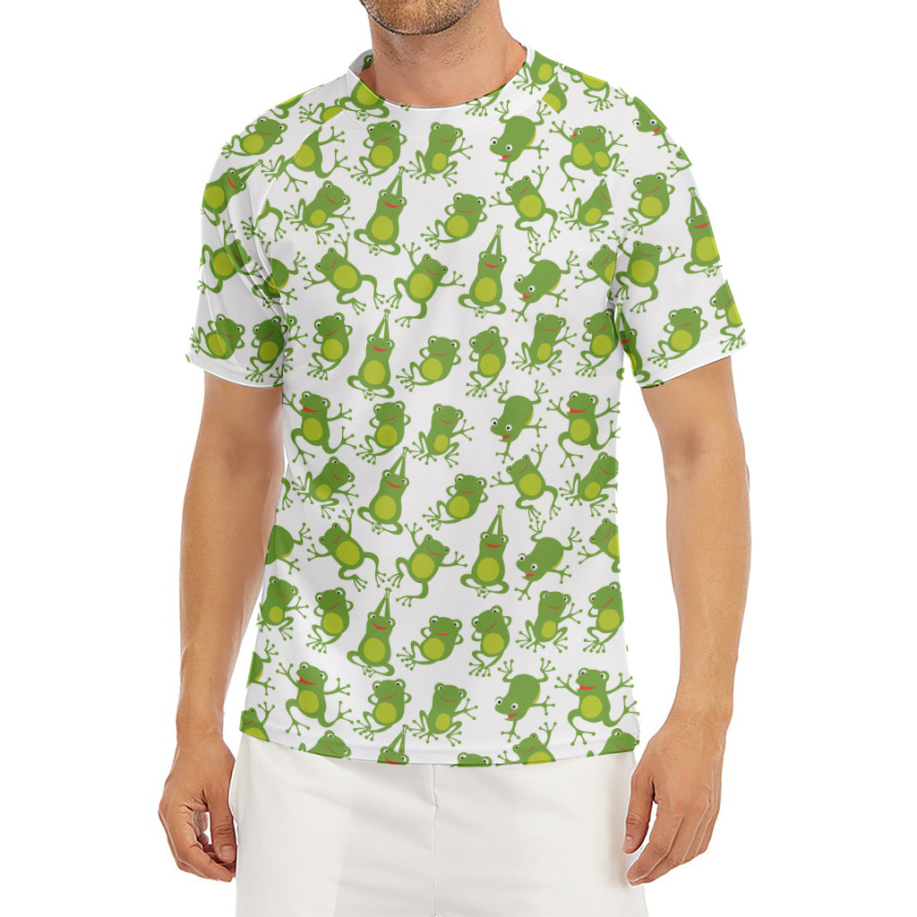 Cute Frog Pattern Print Men's Short Sleeve Rash Guard