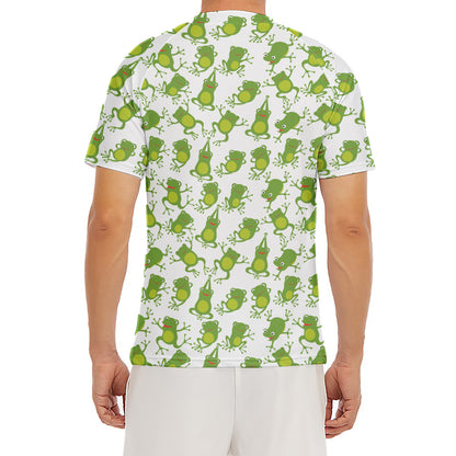 Cute Frog Pattern Print Men's Short Sleeve Rash Guard