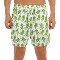 Cute Frog Pattern Print Men's Split Running Shorts
