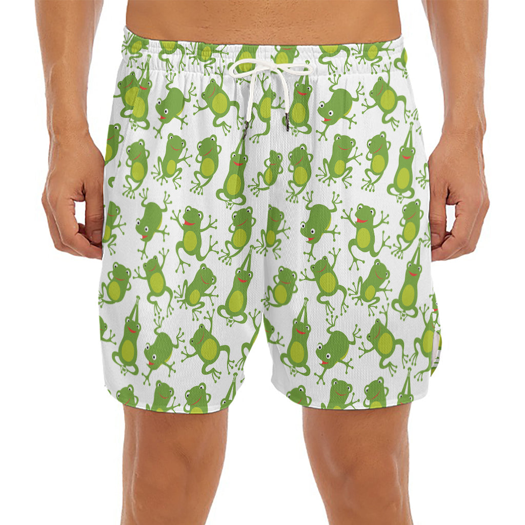 Cute Frog Pattern Print Men's Split Running Shorts