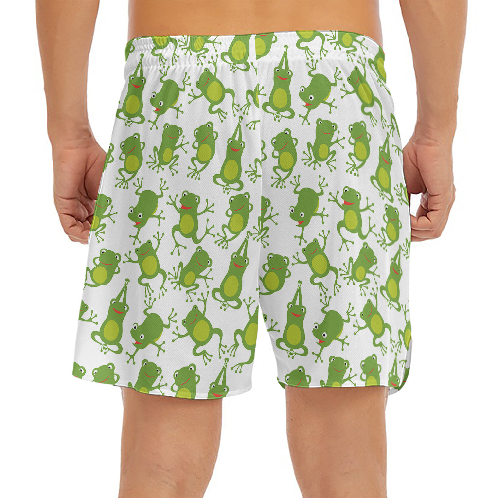 Cute Frog Pattern Print Men's Split Running Shorts