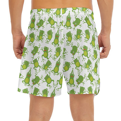 Cute Frog Pattern Print Men's Split Running Shorts