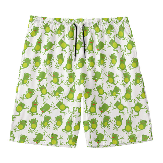 Cute Frog Pattern Print Men's Swim Trunks
