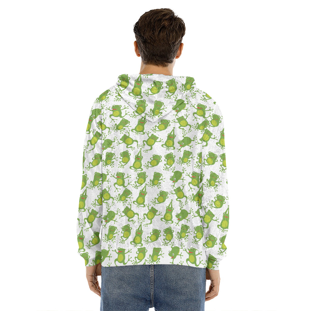 Cute Frog Pattern Print Men's Velvet Pullover Hoodie