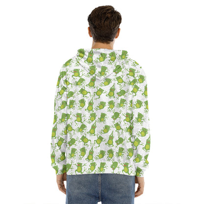 Cute Frog Pattern Print Men's Velvet Pullover Hoodie