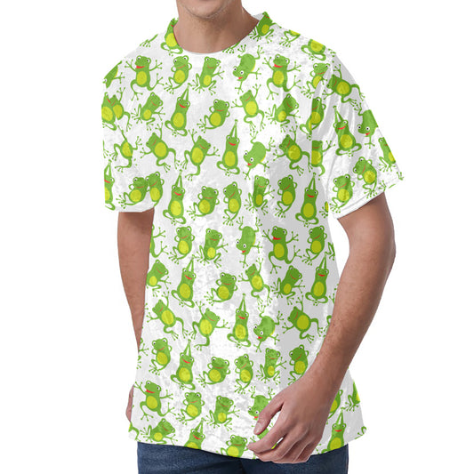 Cute Frog Pattern Print Men's Velvet T-Shirt