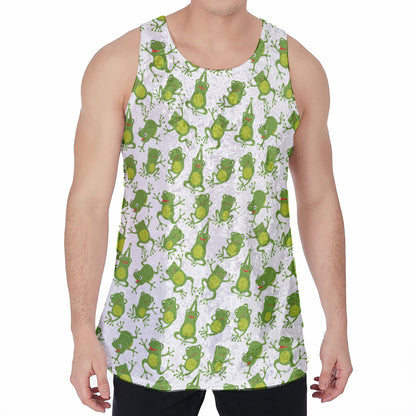 Cute Frog Pattern Print Men's Velvet Tank Top