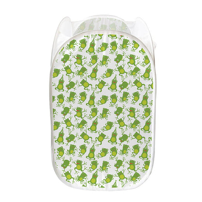 Cute Frog Pattern Print Mesh Laundry Hamper