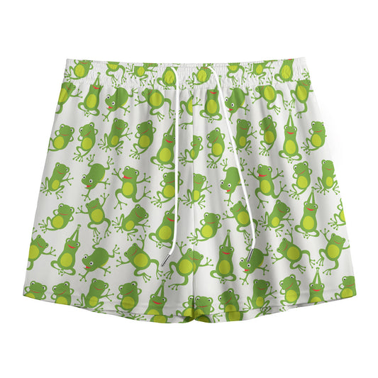 Cute Frog Pattern Print Mesh Shorts