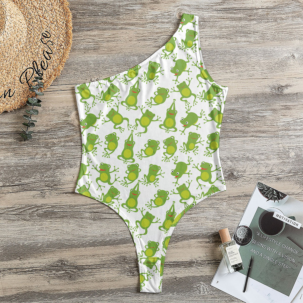 Cute Frog Pattern Print One Shoulder Bodysuit