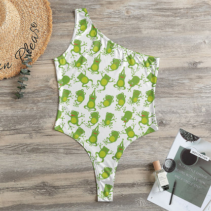 Cute Frog Pattern Print One Shoulder Bodysuit