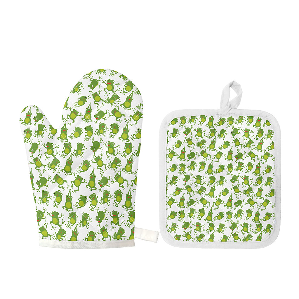 Cute Frog Pattern Print Oven Mitt And Pot Holder Set