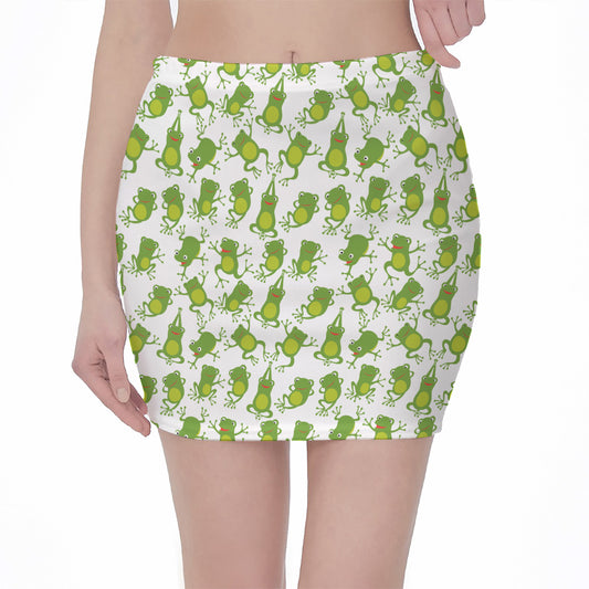 Cute Frog Pattern Print Pencil Mini Skirt