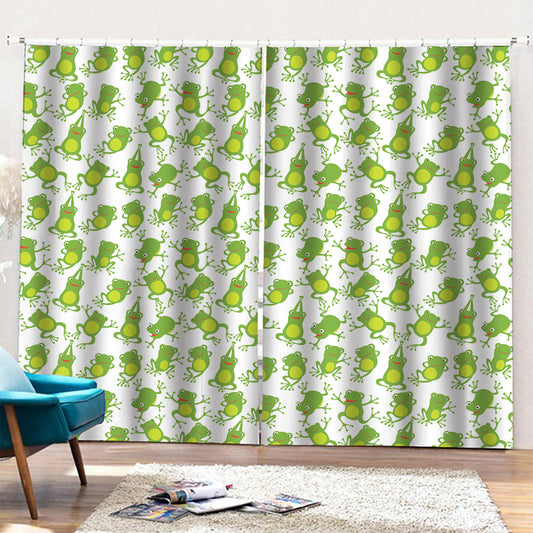 Cute Frog Pattern Print Pencil Pleat Curtains
