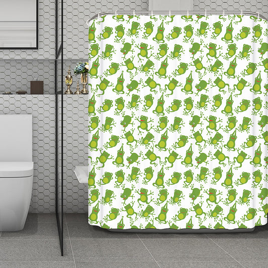 Cute Frog Pattern Print Polyester Shower Curtain