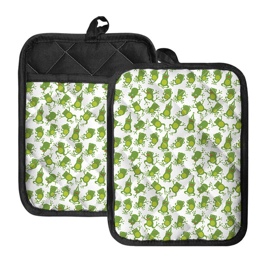Cute Frog Pattern Print Pot Holders With Pocket