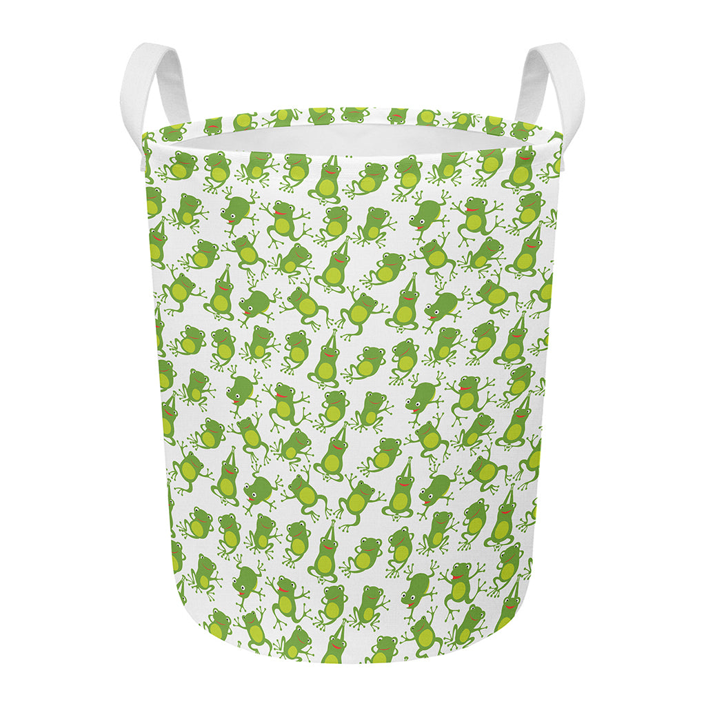 Cute Frog Pattern Print Round Laundry Basket
