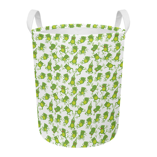 Cute Frog Pattern Print Round Laundry Basket