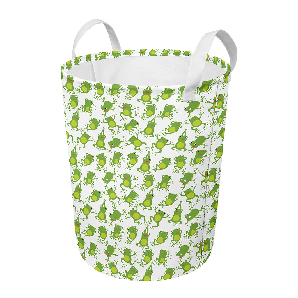 Cute Frog Pattern Print Round Laundry Basket