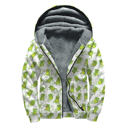 Cute Frog Pattern Print Sherpa Lined Zip Up Hoodie